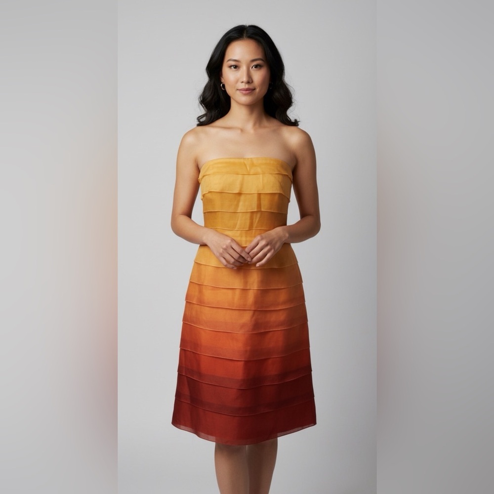Kay Unger Dress Women's Size 6 100% Silk Strapless Midi Length